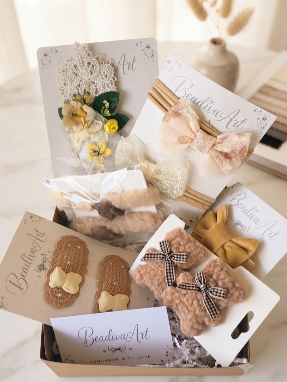 Beadivaart Neutral Collection Gift Box/ Handmade Baby & Toddler Hair Accesories.